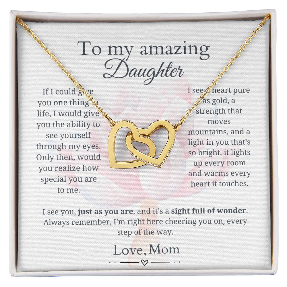 To My Daughter - Heart as pure as gold - Interlocking Hearts Necklace [PERSONALIZED]