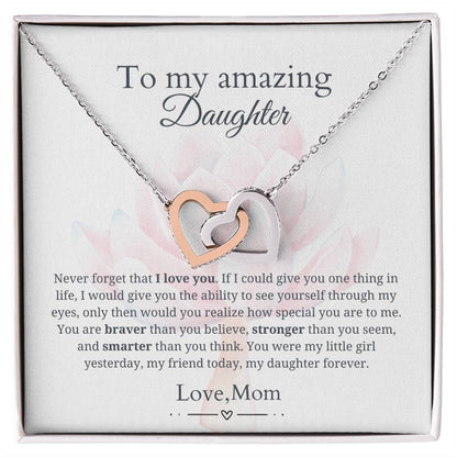 To My Daughter - Braver than you believe - Interlocking Hearts Necklace [PERSONALIZED]