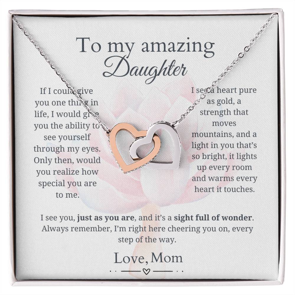 To My Daughter - Heart as pure as gold - Interlocking Hearts Necklace [PERSONALIZED]