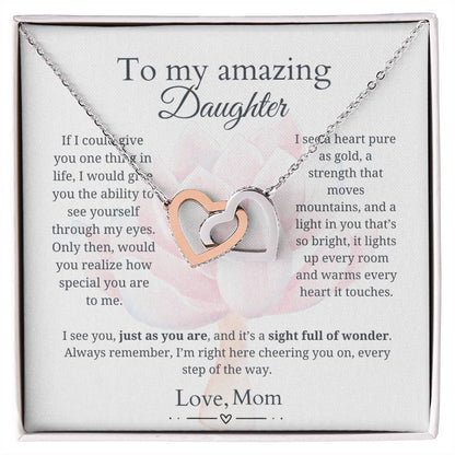 To My Daughter - Heart as pure as gold - Interlocking Hearts Necklace [PERSONALIZED]