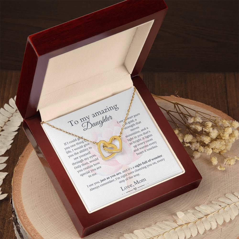 To My Daughter - Heart as pure as gold - Interlocking Hearts Necklace [PERSONALIZED]