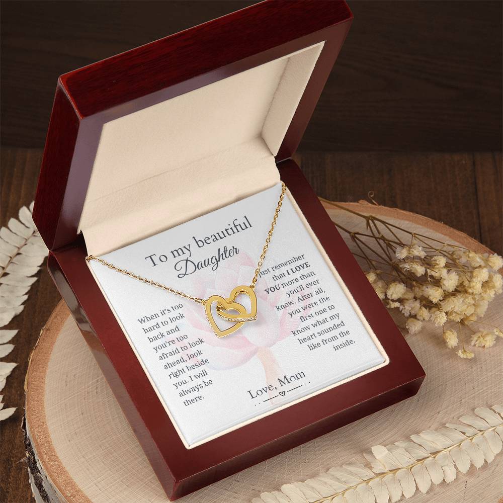To My Beautiful Daughter - I love you more than you'll ever know - Interlocking Hearts Necklace